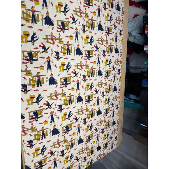 Fall Fabric VTG Scarecrow Birds Rake Farm Fencepost Thanksgiving PLZ READ!!! - Picture 1 of 11